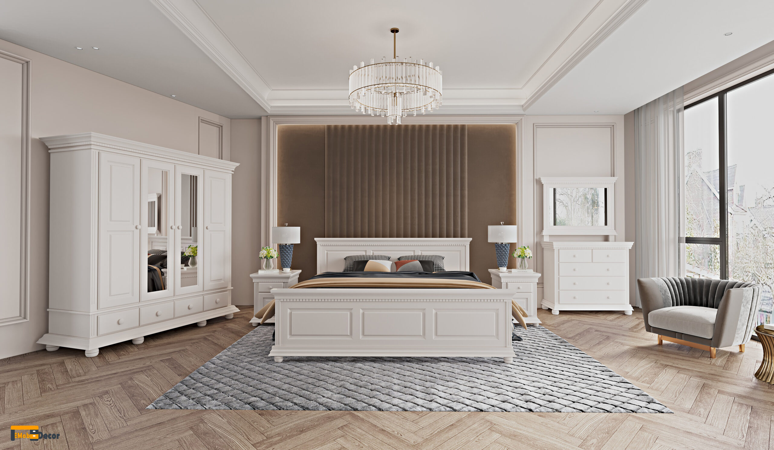 Turn the white bedroom using white wood furniture